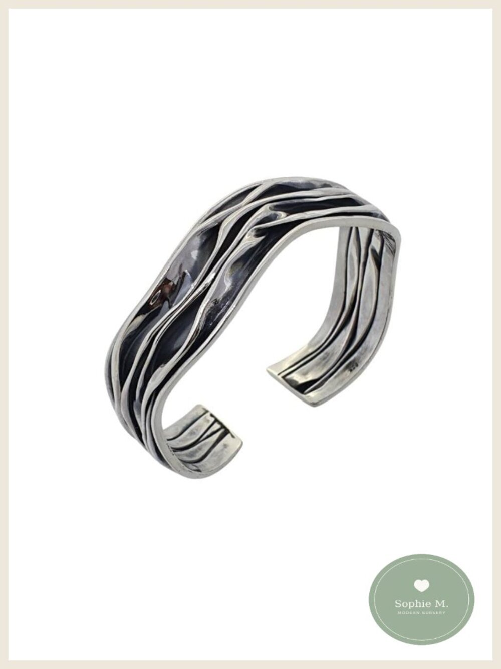 925 Sterling Silver Cuff Bangle Open Crushed Statement Bracelet